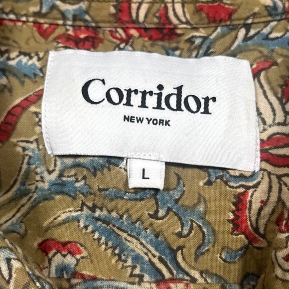 Corridor Handblock Paisley Floral Short Sleeve Button Up Shirt Mens Large - Picture 6 of 9